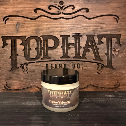 TopHat Crème Valencia Beard Butter jar, handcrafted in Ontario, Canada.
