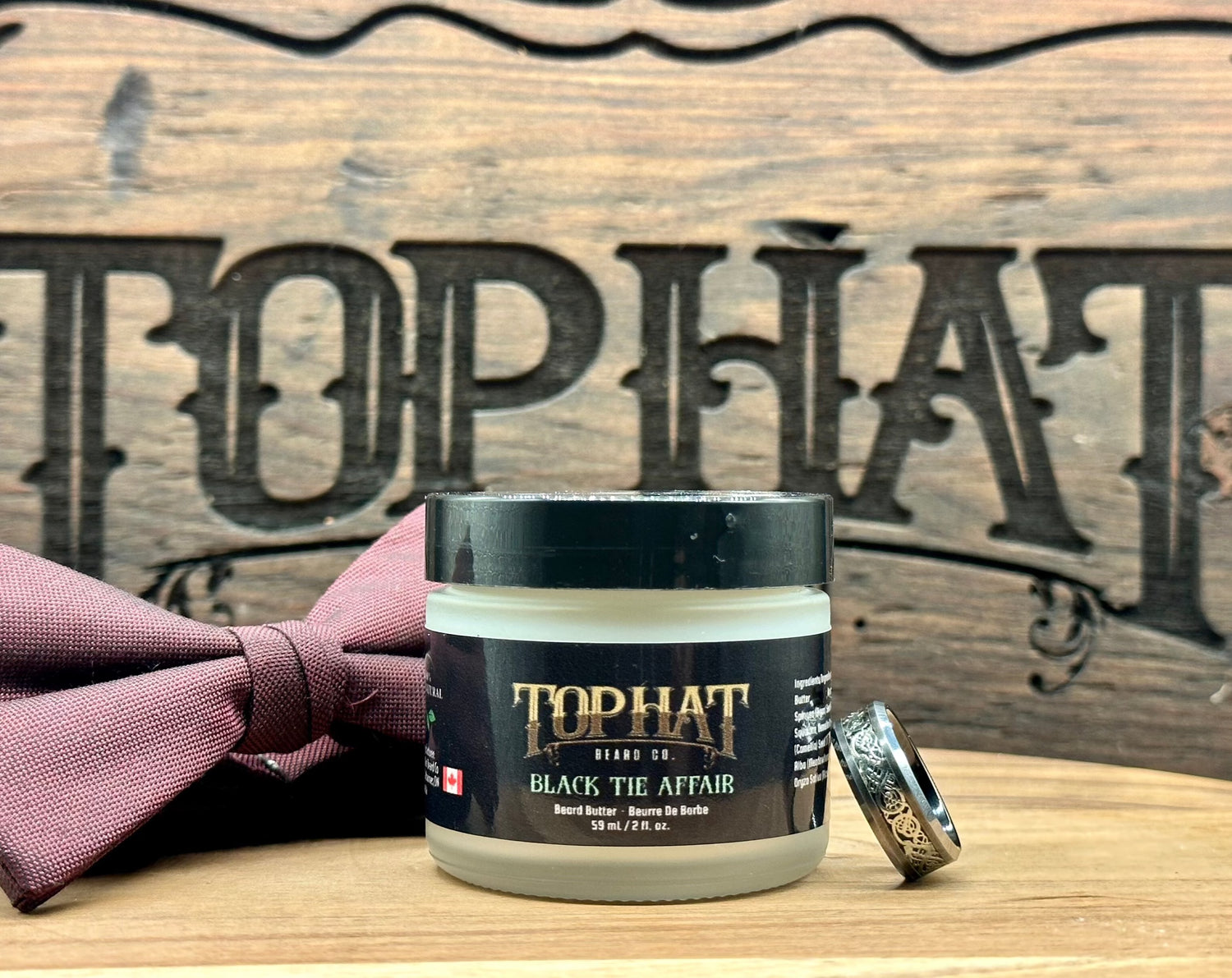 TopHat Black Tie Affair Beard Butter jar, handcrafted in Ontario, Canada.